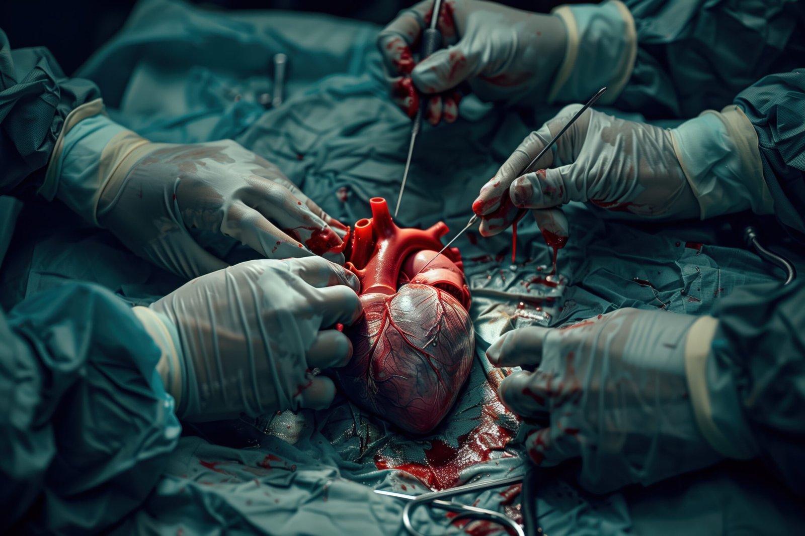 surgeons sew up the operating table